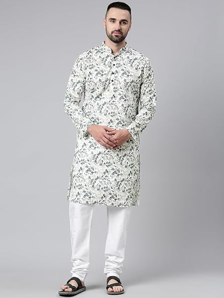 Men's Cotton Regular Fit Printed Long Regular Kurta